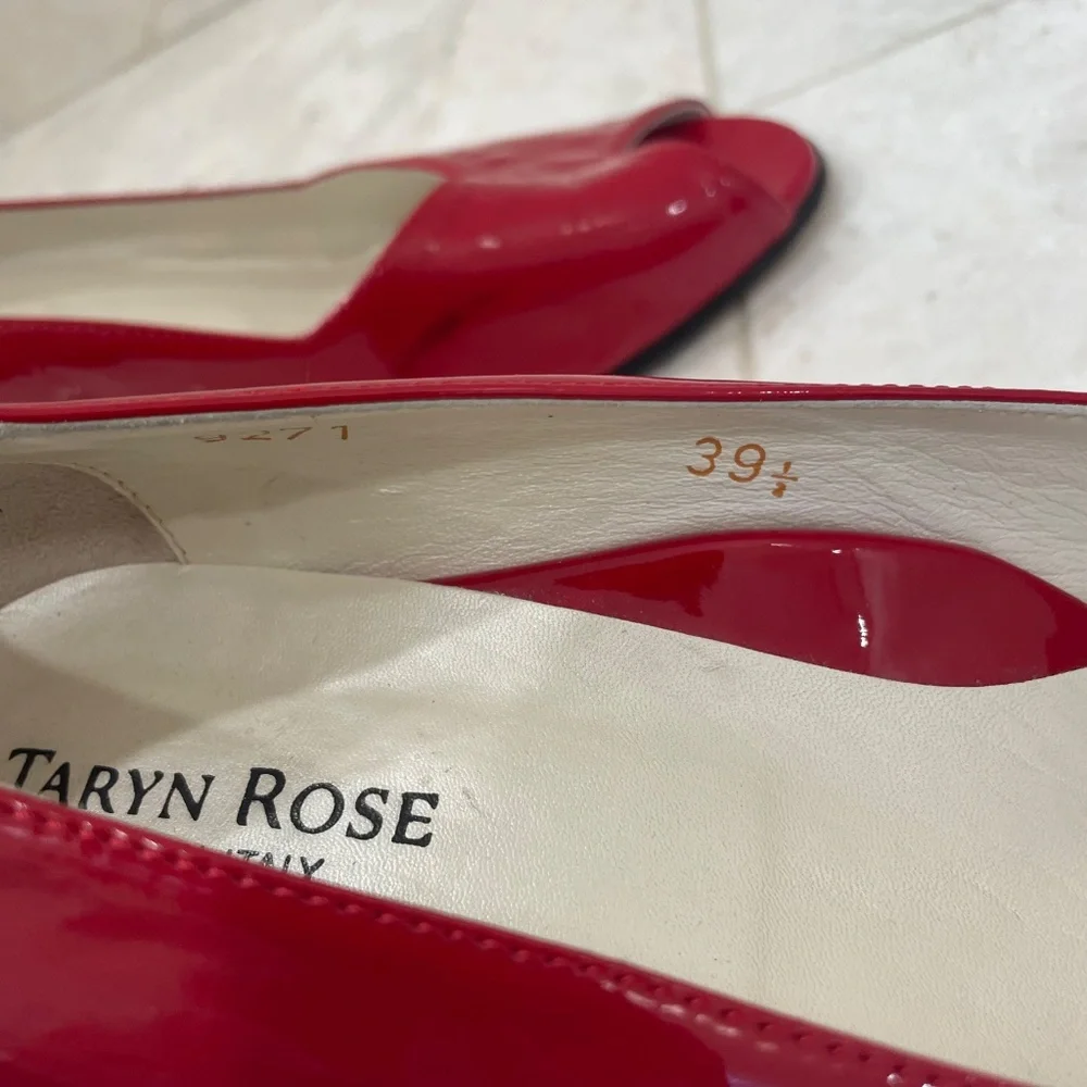 TARYN ROSE {39.5} Red Wedge Patent Leather Peep Toe Candy Apple Red 